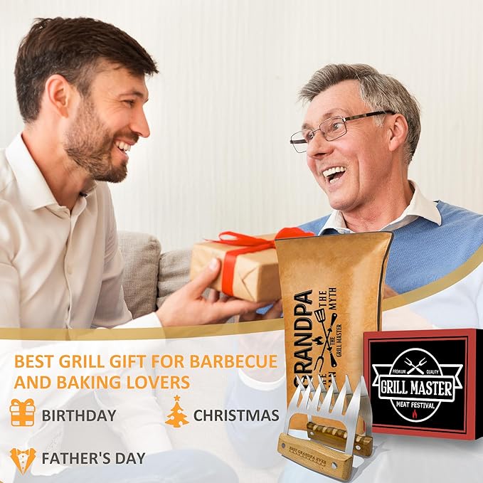 Gifts for Grandpa, Christmas Grandpa Gifts from Grandkids BBQ Blanket with Meat Claws, Meat Resting Bag for BBQ Smoking, Meat Shredder Claws Grill Accessories for Outdoor Grill on Birthday