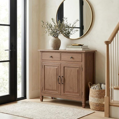 SIMPLIHOME Connaught 40" Solid Wood Cabinet in Medium Saddle Brown | Traditional slim entryway and living room organizer for hats, gloves, shoes and keys with space-saving storage design.