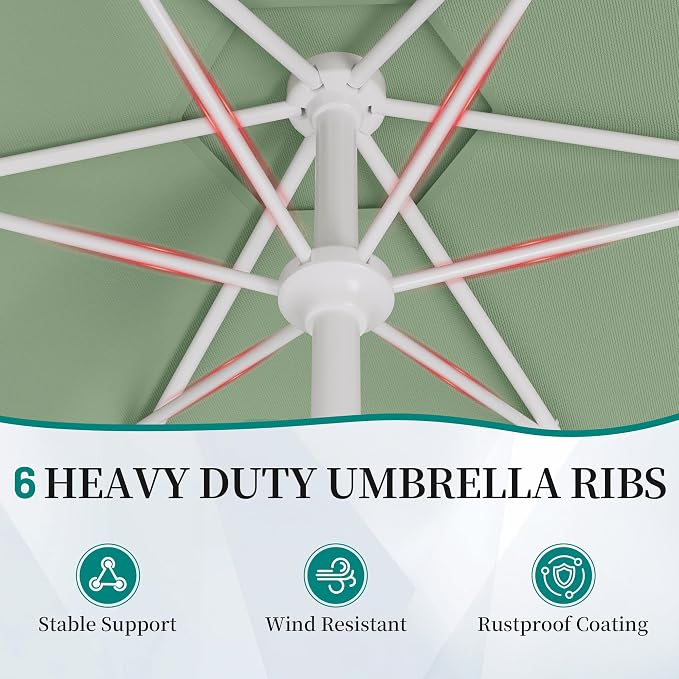 AreShark 7.5FT Outdoor Patio Umbrella with Wavy Trim (Sage Green) | Market Table Umbrellas w/ 6 Sturdy Ribs, Crank & Tilt, White Pole, Pool Umbrella with UV-Fade Resistant Fabric, Heavy Frame
