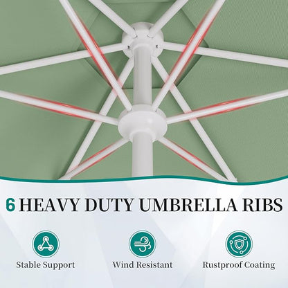 AreShark 7.5FT Outdoor Patio Umbrella with Wavy Trim (Sage Green) | Market Table Umbrellas w/ 6 Sturdy Ribs, Crank & Tilt, White Pole, Pool Umbrella with UV-Fade Resistant Fabric, Heavy Frame