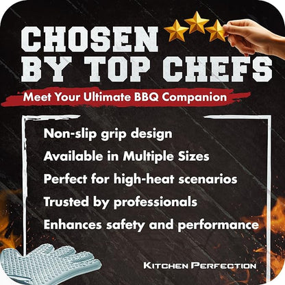 Kitchen perfection XL Silicone Smoker Oven Gloves-Extreme Heat Resistant BBQ Gloves-Handle Hot Food Right on Your Grill Fryer&Pit|Waterproof Grilling Cooking Baking Mitts|Superior Value Set+3 Bonuses