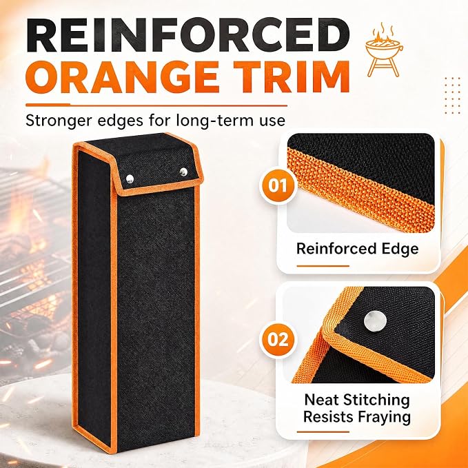 2 Pcs Grill Utensil Storage Bag BBQ Tool Holder Pouch,Orange | Oxford Cloth Foldable Design, Camping Hiking Organizer, Snap Closure Secure, Stands Upright or Flat, Portable Outdoor Pouch