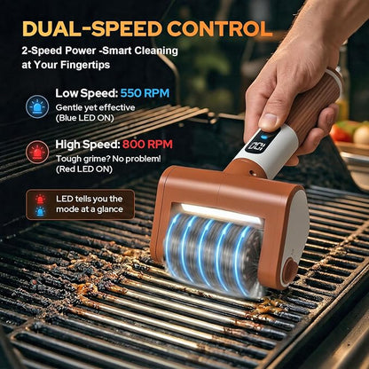 𝑵𝒆𝒘𝒆𝒔𝒕-𝑮𝒆𝒏 Electric Grill Brush, BBQ Grill Cleaner with Digital Display, Variable Speed Cordless Rotary Grill Brush, Replaceable Heads Grill Cleaning Brush for Barbecue Grates