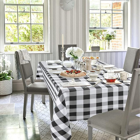 Hiasan Checkered Square Tablecloth - Stain Resistant, Waterproof and Wrinkle Resistant Washable Table Cloth for Dining Room, 30 x 30 Inch, Black and White Gingham Pattern