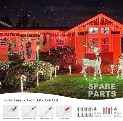 23FT 200Count Red Icicle Lights,White Wire Icicle Mini Lights Plug in with 40 Drops,Hanging Curtain Fairy String Light Connectable for Christmas Valentine's Day Halloween Party Decorations