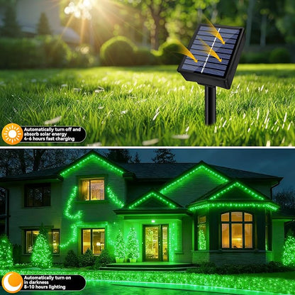Solar String Lights Outdoor Waterproof 2 Pack Total 66ft 200LED Green | 8 Modes Twinkle Lights Solar Fairy Lights for Patio, Garden Yard Party Wedding Tree Christmas Halloween Decoration