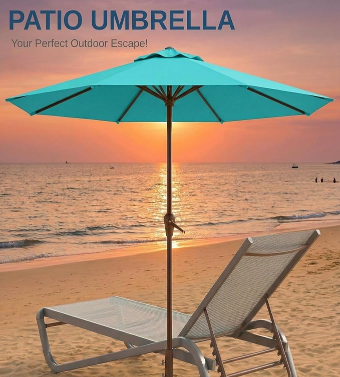 10FT Patio Umbrella, Outdoor Umbrella with Push Button Tilt and Crank, 8 Sturdy Ribs, UV Protection & Waterproof Market Umbrella for Pool, Backyard, Beach,Deck