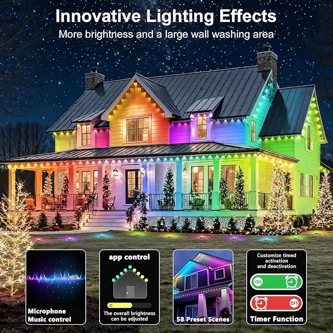 RCUICA 500FT Permanent Outdoor Lights Waterproof with Smart App Control Remote,DIY Scene Modes,Music Sync hronization,Eaves Lights for Garden Decor,Deck,Christmas (500FT)