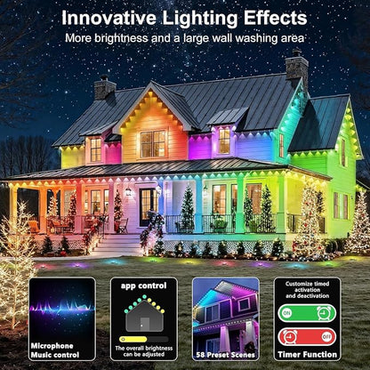 RCUICA 500FT Permanent Outdoor Lights Waterproof with Smart App Control Remote,DIY Scene Modes,Music Sync hronization,Eaves Lights for Garden Decor,Deck,Christmas (500FT)