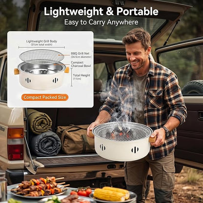 Portable Charcoal Grill, 13''diameter Mini Tabletop BBQ Grill with Stainless Steel Grate, Compact Outdoor Charcoal Barbecue for Camping, Picnic, Backyard, Travel, Small Grill for 2-4 People
