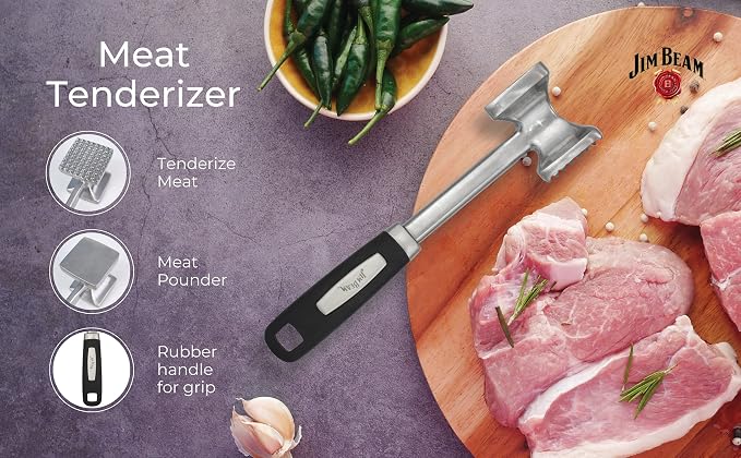 Jim Beam Heavy Duty Construction Meat Tenderizer with Soft Grip Handle, Medium.