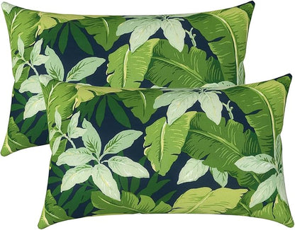LVTXIII Outdoor/Indoor Lumbar Pillow Covers ONLY, Decorative Patio Lumbar Cushion Covers, Fluffy Water Repellent Cushion Cases for Home Patio, 12x20 Inch, Pack of 2, Jungle Leaves