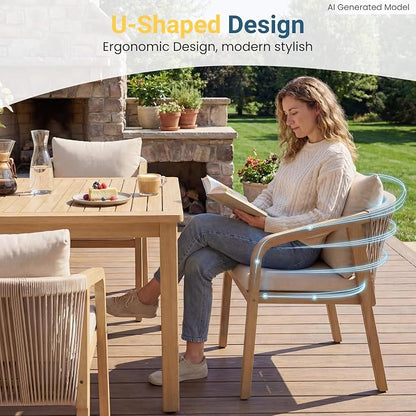 Wisteria Lane 9 Pieces Acacia Wood Outdoor Patio Table and Chairs Set for 8 | Modern Outdoor Dining Set with Umbrella Hole Table, Patio Table Set with Cushion for Backyard Deck Garden Porch