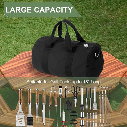 BBQ Tool Storage Bag, with Inner Pockets and Shoulder Strap, Black Outdoor Camping Barbecue Carry Bag, Grill Accessory Storage, BBQ Gifts for Men, 18.1 * 10.6 * 10.6 inches