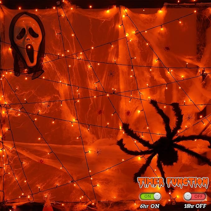 QITONG 165ft 500 LED Orange String Lights, Twinkle Lights Outdoor Waterproof with 8 Modes, Green Wire Orange Christmas Light Plug in Indoor with Timer Memory