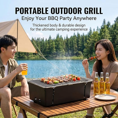 BBQ Charcoal Grill Portable Outdoor Fire Pit Grill Skewer Rack Folding Camping Grill Ideal (Dimensions: 17.7x6.7x5.5 inches) The sheet is 2mm thick and weighs 9.48 pounds