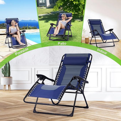 Backyard Expressions Deluxe XL Padded Recliner Zero Gravity Chair – Ergonomic Anti-Gravity Lounger with Folding Design, Side Tray, and Adjustable Headrest