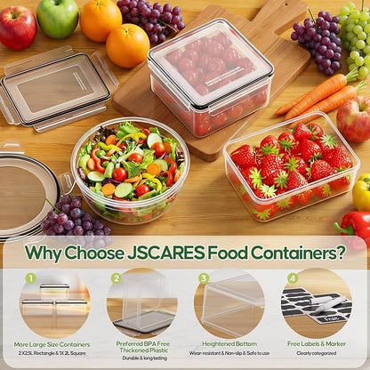 62 PCS Large Food Storage Containers with Lids Airtight Reusable Plastic | With 31 Lids & 31 Containers- Leakproof Meal-Prep Container for Kitchen Storage Organization Microwave/Dishwasher Safe