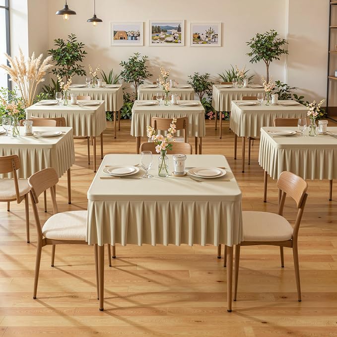 PARTISKY Natural Spandex Square Tablecloths 48x48 Inch, 2 Pack Wrinkle Free Fitted Card Table Cloth Stretch Square Table Cover for Kitchen Dinner, Holiday Party, Wedding Banquet, Display Trade Show