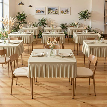 PARTISKY Natural Spandex Square Tablecloths 34x34 Inch, 2 Pack Wrinkle Free Fitted Card Table Cloth Stretch Square Table Cover for Kitchen Dinner, Holiday Party, Wedding Banquet, Display Trade Show