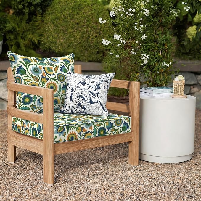 DYTXIII Outdoor Deep Seat Cushion Set, Water Repellent 24"x24" Patio Thick Cushions Replacement with Seat & Back Pillow for Patio Sofa, Wicker Chair, Couch - Fiesta Floral