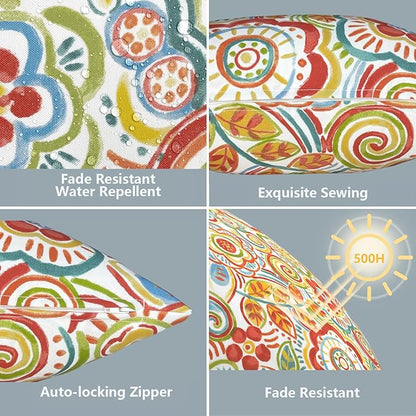 LVTXIII Outdoor/Indoor Lumbar Pillow Covers ONLY, 12” x 20” Fade-Resistant Patio Lumbar Cushion Cases Decorative Throw Pillowcase Shell for Couch Patio Garden Furniture Use - Flower Multi