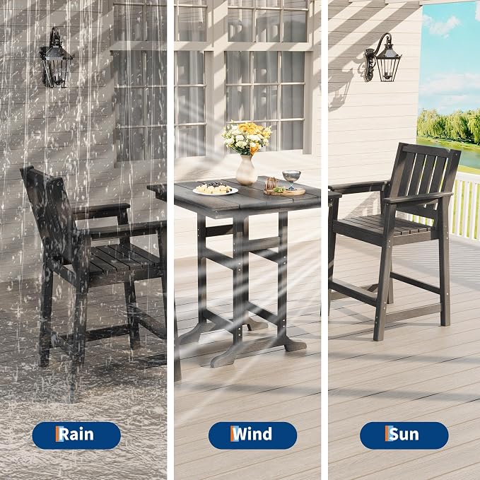 Garvee Outdoor Patio Bar Table for 2-4, All-Weather HDPE Bar Height Table with Umbrella Hole and Spacious Tabletop for Outside,Poolside, Backyard