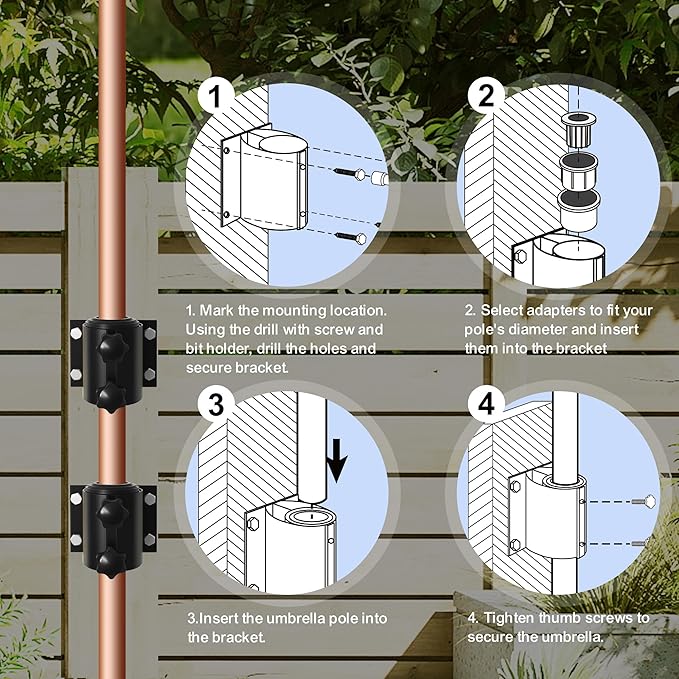 EliteShade USA 2 Pack Patio Umbrella Mount for Deck Railing, Heavy Duty Full Aluminum Rust-Free Outdoor Umbrella Holder, Umbrella Base Stand for Balcony Handrail, Yard Porch Fence Fits 1.5"-1.9" Poles