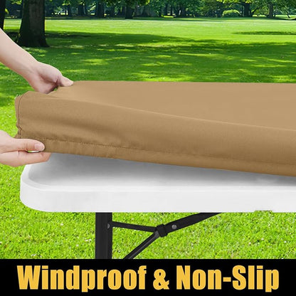 Smiry Rectangle Picnic Table Cloth, Waterproof Elastic Fitted Tablecloths for 8 Foot Tables, Washable Polyester Table Cover for Camping, Indoor and Outdoor (Khaki, 30"x96")