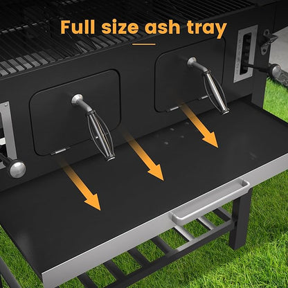 VICLLAX Extra-Large Premium Charcoal Grill - Smoker Grill with 600 sq in Cooking Space, Dual Adjustable Trays & Foldable Side Tables, Enamel-Coated Grills for Professional BBQ Experience