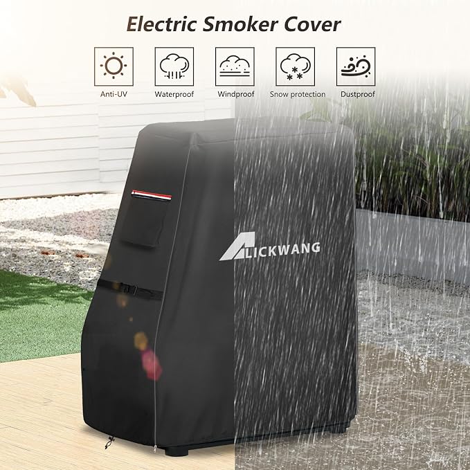 990025 Heavy Duty 600D Waterproof Electric Smoker Cover with Zipper for BS611 4-Rack Natural Draft Vertical Electric Smoker/BTDS76P 4-Rack Natrual Draft Digital Vertical Smoker