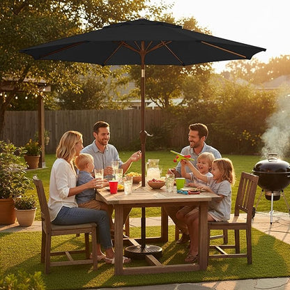 9ft 2-Tiers Patio Umbrella,Outdoor Market Table Umbrella with Push-Button Tilt & Crank | UV Protection,Suit for Backyard,Garden,Pool,Deck(Black)
