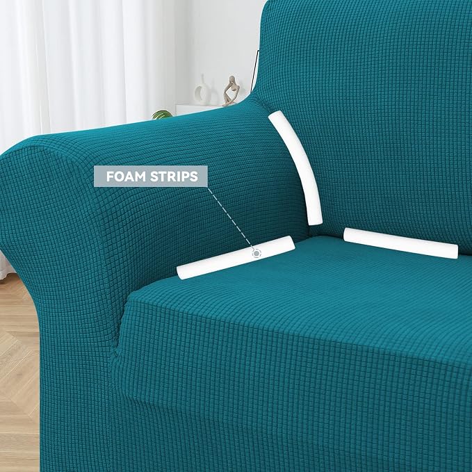 LURKA Oversized Couch Cover, 1 Piece 4 Seater Sofa Slipcover, Peacock Blue | Soft Stretch Jacquard, Fits 94"-110" Oversized Sofas, Elastic Bottom for Secure Fit, Machine Washable, Pet & Kid Friendly