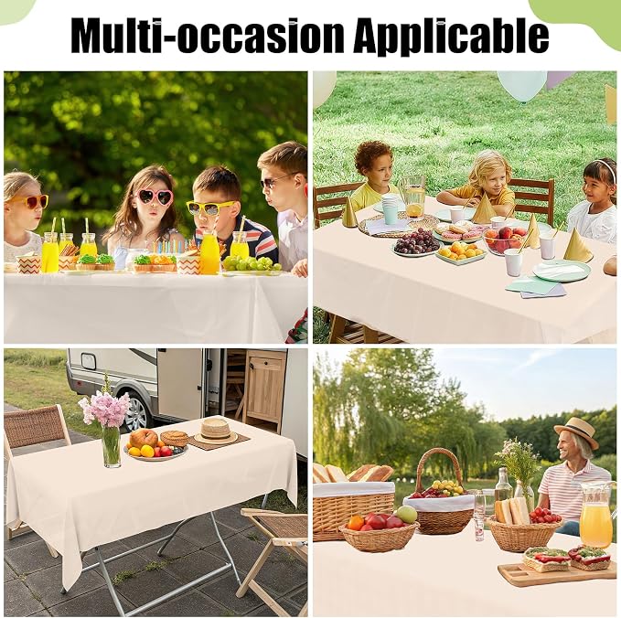 Smiry Disposable Table Cloth - 6 Pack, 54 x 108 Inch Waterproof Rectangle Tablecloths for Parties, Decorative Plastic Table Cover, Leakproof & Sturdy, Ivory