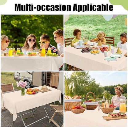 Smiry Disposable Table Cloth - 10 Pack, 54 x 108 Inch Waterproof Rectangle Tablecloths for Parties, Decorative Plastic Table Cover, Leakproof & Sturdy, Ivory