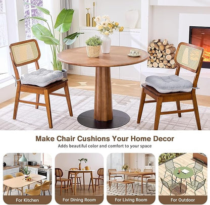 BETU Chair Cushions for Dining Chairs Set of 2,3.5" Thick Kitchen Table Chair Pads with Ties,Non Slip Backing and Covers, Seat Cushion for Dining Room,Bar,Patio Chairs,15.5"X15.5"X3.5",Light Grey