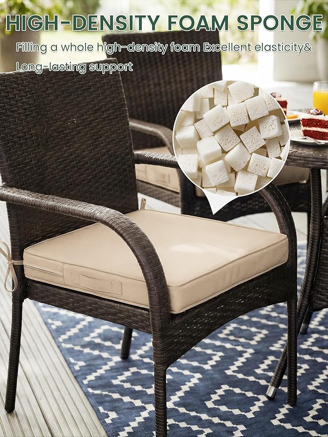 Outdoor Chair Cushion 17 x 16 x 3 Inches Patio Furniture Outdoor Waterproof Seat Cushion, Patio Chair Cushion with Handles and Ties, Square Dining Chair Cushion Set of 2, Sand