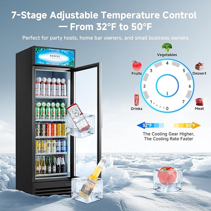 BODEGACOOLER Commercial Beverage Refrigerator and Cooler, 12.5 Cu.Ft. Commercial Merchandiser Refrigerator with Soft LED Light, Adjustable Shelves, Display Fridge For Kitchen,Office,Outdoor,Bar,Garage