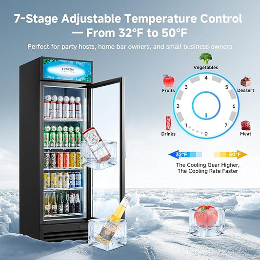BODEGACOOLER Commercial Beverage Refrigerator and Cooler, 12.5 Cu.Ft. Commercial Merchandiser Refrigerator with Soft LED Light, Adjustable Shelves, Display Fridge For Kitchen,Office,Outdoor,Bar,Garage