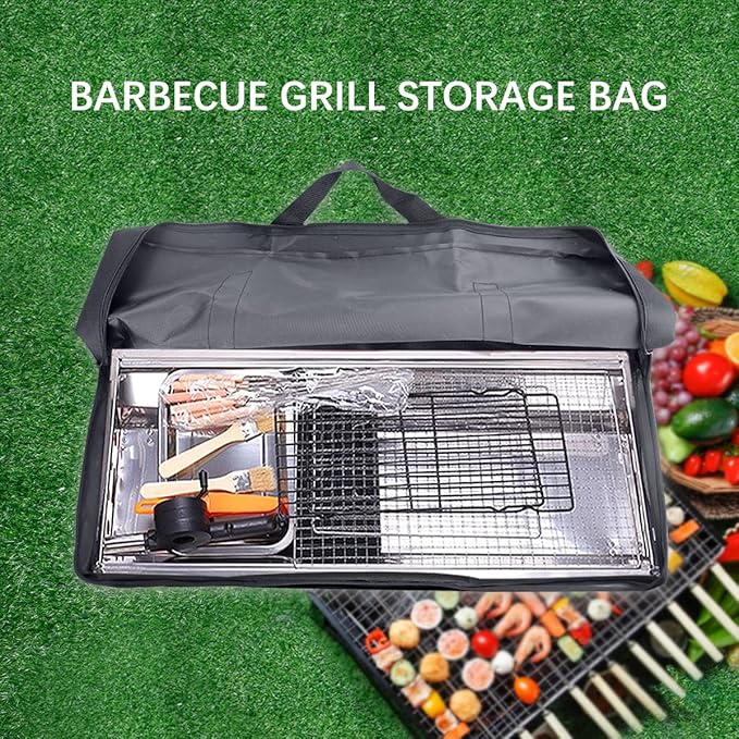 BBQ Tools Carry Bag,Large Capacity Oxford Grill Tool Carry Bag, Waterproof Outdoor BBQ Grill Accessories Bag for Picnic Cooking Camping Trip (Black,24.8x 5.12 x 9.45inch)