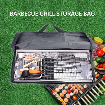 BBQ Tools Carry Bag,Large Capacity Oxford Grill Tool Carry Bag, Waterproof Outdoor BBQ Grill Accessories Bag for Picnic Cooking Camping Trip (Black,24.8x 5.12 x 9.45inch)