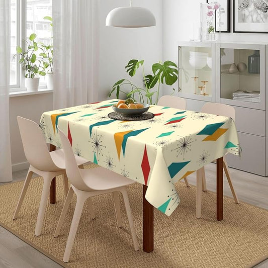 Mid Century Modern Decor Tablecloth Washable Waterproof Retro Table Cover for Kitchen Dining Room Picnic Party BBQ Wedding, Yellow Rectangle Table Cloth 54x72 Inches