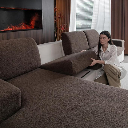 OHSIO Couch Cushion Covers for Sectional Sofa, Stretch Soft Sofa Slipcovers Washable Wear-Resistant Universal Furniture Protector for Living Room(2 Seaters Covers, Brown)