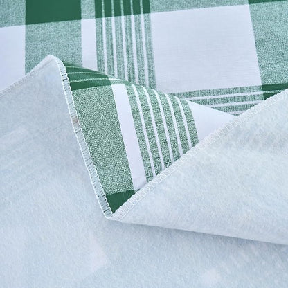 NLMUVW 48 Inch Round Vinyl Tablecloth with Flannel Backing, Small Waterproof PVC Table Cloth Wipe Clean Table Cover for Dining Party Camping Outdoor, Green Check