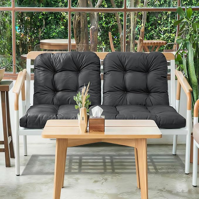 Wicker Chair Cushions of 3 Pieces, Waterproof Cushions for Patio Furniture, Tufted Wicker Outdoor Furniture Cushions, 1 Patio Loveseat Cushion and 2 U-Shaped Cushions, 44"x19"x5", Dark Grey
