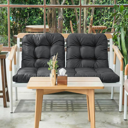 Wicker Chair Cushions of 3 Pieces, Waterproof Cushions for Patio Furniture, Tufted Wicker Outdoor Furniture Cushions, 1 Patio Loveseat Cushion and 2 U-Shaped Cushions, 44"x19"x5", Dark Grey