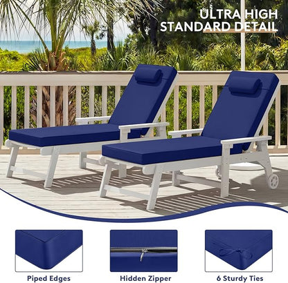 Chaise Lounge Cushion for Outdoor Furniture, Waterproof, Fade-Resistant and Tear Resistant, Patio Lounger Pads with Removable Cover for Pool, Deck, Lawn, 72x21x4 Inch, Royal Blue