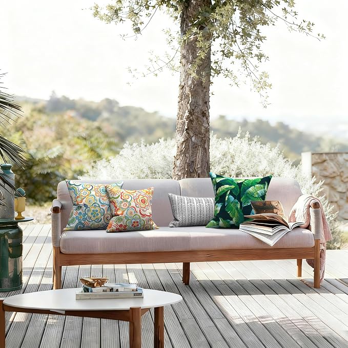 LVTXIII 2 Pack Outdoor Pillow Covers ONLY 18x18 Inch, Water-Repellent Square Decorative Cushion Covers for Patio Furniture, Garden, Sofa, Flower Blue