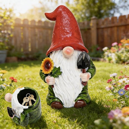 Hide a Key Outside Garden Gnomes Key Hider, 8 Inch Funny Dwarf Statue with Hidden Safe Secret Compartment, Waterproof Lock Box for Spare Keys, Outdoor Yard Patio Lawn Decor