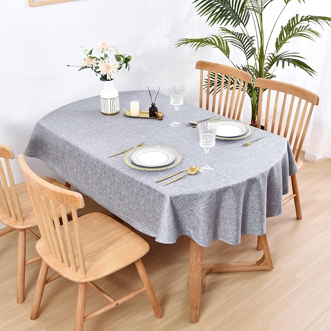 Wolkemer Faux Linen Small Oval Tablecloth 52 x 70 Inch Grey Table Cloths | Heavy Duty Wrinkle Resistant Fabric Table Cloth, Farmhouse Rustic Oval Table Cover for Kitchen Dining Indoor Outdoor Tabletop
